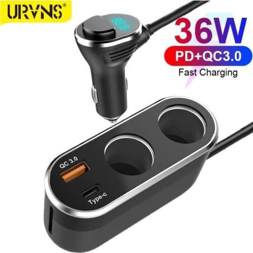 URVNS USB C Car Charger, Cigarette Lighter Splitter 2 Socket Type C PD 20W Multi Power Outlet 96W DC with LED Voltmeter Switch