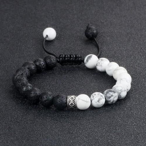 White Howlite Beaded Bracelet Men Natural Lava Stone Onyx Strand Bracelets Handmade Women Yoga Energy Jewelry Tiger Eye Bangles
