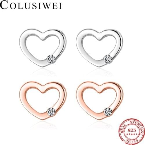 Colusiwei Sparkling Zirconia Cute Heart Stud Earrings Authentic 100% 925 Sterling Silver Earrings for Women Jewelry Wholesale