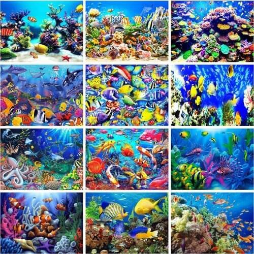 Evershine 5D DIY Diamond Painting Fish Landscape Diamond Embroidery Ocean Full Square Rhinestone Mosaic Home Decoration