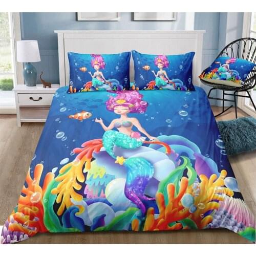 3D Printed Bedding Set Duvet Cover For Baby Kids Children Pillowcase Cartoon Mermaid Girls Princess Quilt Comforter Bedding Sets