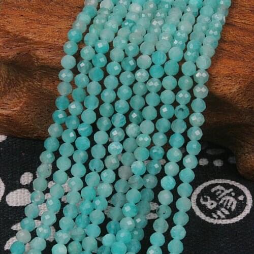 Bhd 2mm 3mm Natural Green Amazonite Stone Round Faceted Gemstone Loose Beads DIY Accessory for Jewelry Necklace Bracelet Making