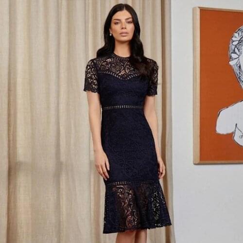 Summer Women Black Lace Bodycon Bandage Dress Sexy Backless Midi Hot Celebrity Evening Runway Party Mermaid Dress 2021 New