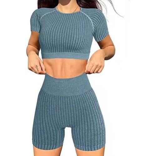 Best Selling New Women Seamless Yoga Fitness Clothing Set High Waist Gym Leggings Crop Tops Sports Tracksuit