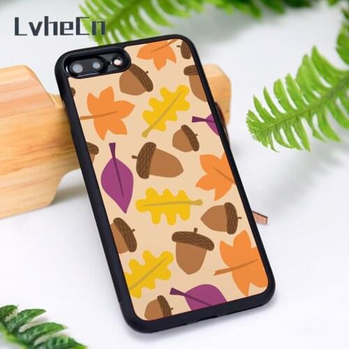 LvheCn Silicone Rubber Phone Case Cover for iPhone 6 6S 7 8 Plus X XS XR 11 12 Mini Pro Max Autumn Leaf Pattern