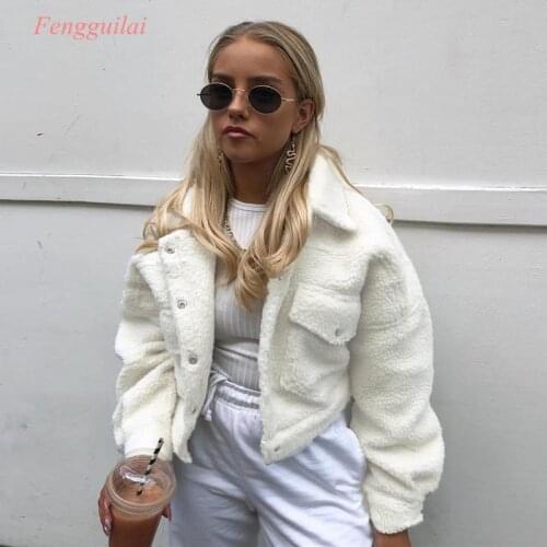 Fashion Lamb Wool Autumn Winter Coat Women Jacket Fleece Shaggy Warm Cropped Jackets Overcoat Single Breasted Outwear2020
