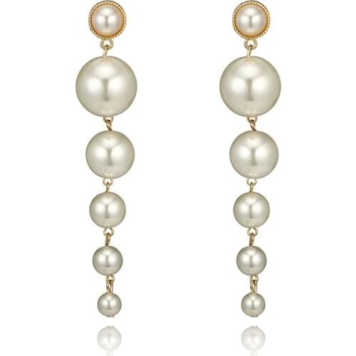 Trendy Pearls Earrings Vintage Long Drop Elegant Wedding Dangle Earrings For Women Fashion Jewelry Gifts