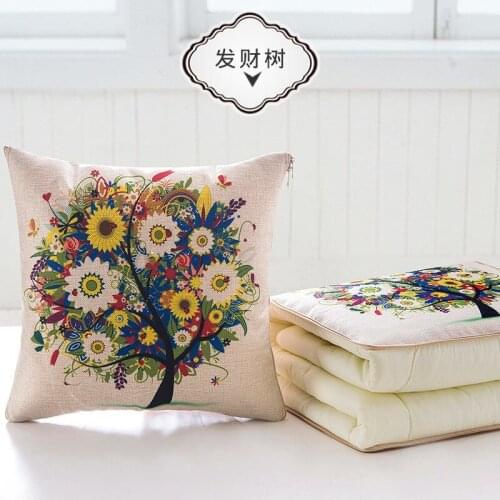 2 In 1 Pillow Blanket Cartoon Cat Deer Elk Print Linen Fabric Home Sofa Cushion Decorcation Throw Pillows Gift 40*40cm 45*45cm