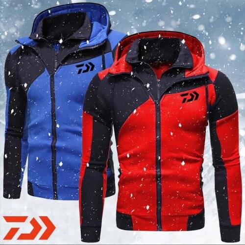 Daiwa 2021 Autumn Winter New Men Jacket Slim Fit Hooded Zipper Jacket Solid Cotton Thick Warm Hoodies Fishing Coat Clothing Tops