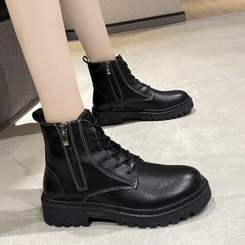 Autumn Winter Women Fashion Lightweight Comfortable Round Toe Shoes Ladies Lace-up Thick-soled Non-slip Womens Platform Boots
