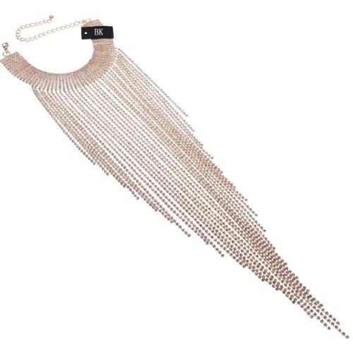 BK Women Pendant Chin Crystal Tassels Chain Long Collar Choker Necklace Statement Bib Necklace Fashion jewelry