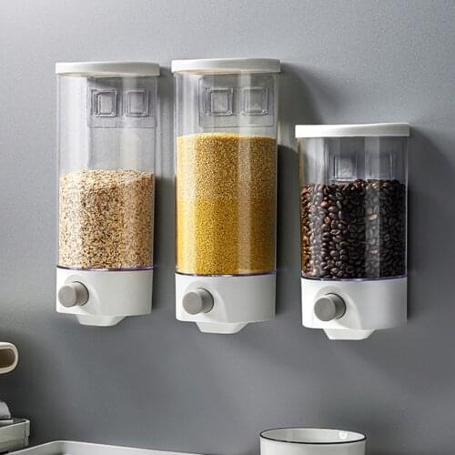 Transparent Grains Corns Storage Box Wall-mouthed Hanging Food Storage Container Kitchen Grain Rice Beans Sealed Jar Dsipenser
