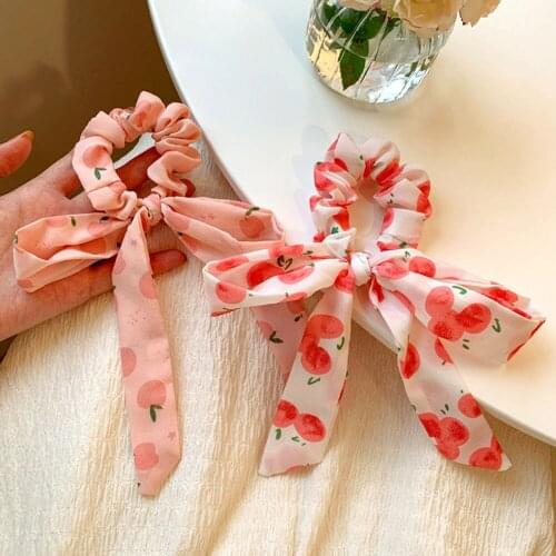 Fashion Bows Knotted Scrunchies Ponytail Hair Accessories For Women Floral Print Elastic Hair Bands Bow Chiffon Hair Tie