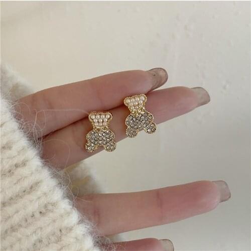 Cute Bear Pearls Earrings Stud Wholesale Funny Anime Simple Crystals Jewelry For Women 2021 Charm Accessories Halloween Gifts