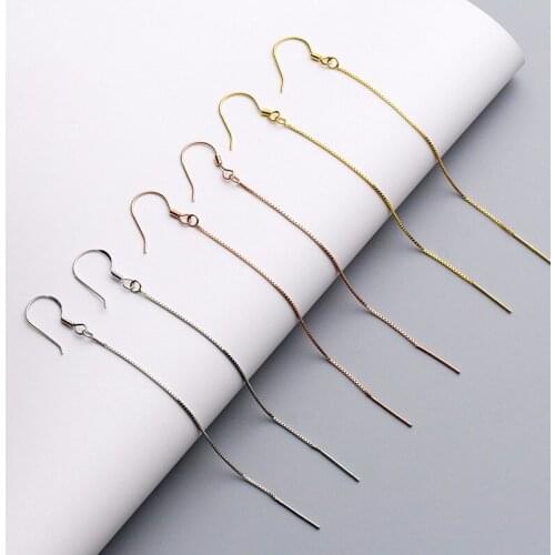 1pair 100% 925 Sterling Silver Earring Hooks 9cm Length Wire Gold/Rose Gold Tassel Dangle Earrings DIY Fine Jewelry Accessories