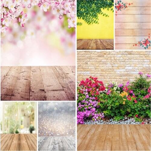 SHUOZHIKE Spring Photography Background Leaves Flower Wood Floor Vinyl Backdrop Studio Photo for Newborn Photocall 210320CAT-02