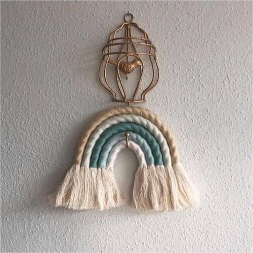 Nordic Household Weaving Seven-color Cotton Thread Tapestry Rainbow Hand Woven Hanging Tassels Decorated Wall Carpet Photo Props