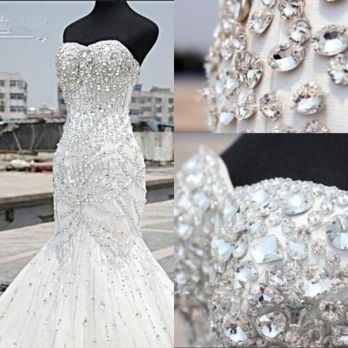 Wedding Dresses Rhinestones Crystals Lace Beaded sweetheart Court Train South African Mermaid Wedding Dress Vestido De Novia