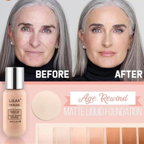 LULAA Age Back Foundation Base Makeup Age Rewind Matte Liquid Foundation Full Coverage Concealer Waterproof Matte Foundation