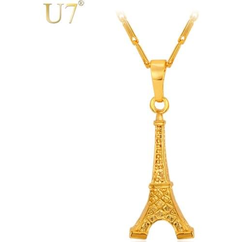U7 Gold Color Eiffel Tower Necklace Women Gift Fashion Jewelry Wholesale Romantic Necklaces&Pendant For Women P456