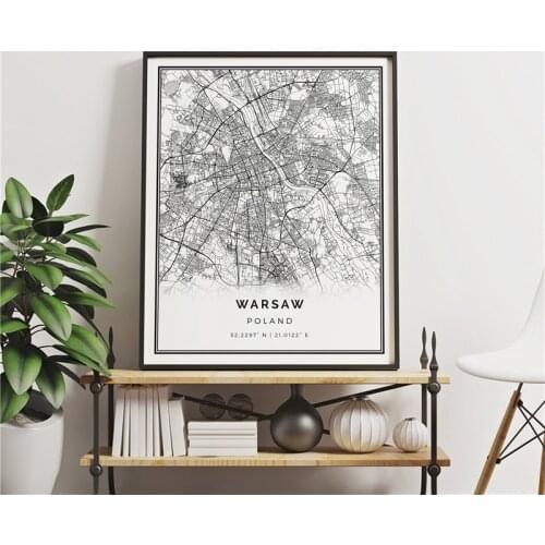 Poland Warsaw City Map Canvas Painting Posters And Prints Wall Art Pictures For Poles Living Room Home Decoration