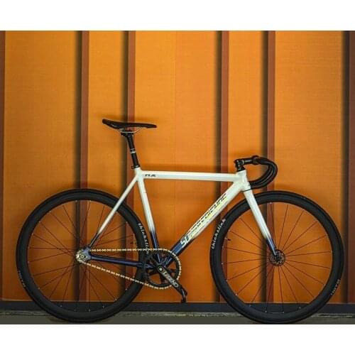 Fixed Gear Bike 52cm Single Speed Fixie Track Bicycle Aluminum Alloy Frame V-brakes Carbon Fiber Wheels 700C 23C Tire 60L Tube