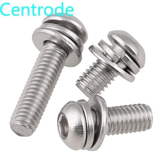 304 stainless steel head / disc head hexagonal combination screw M3 M4 M5 M6 10PCS