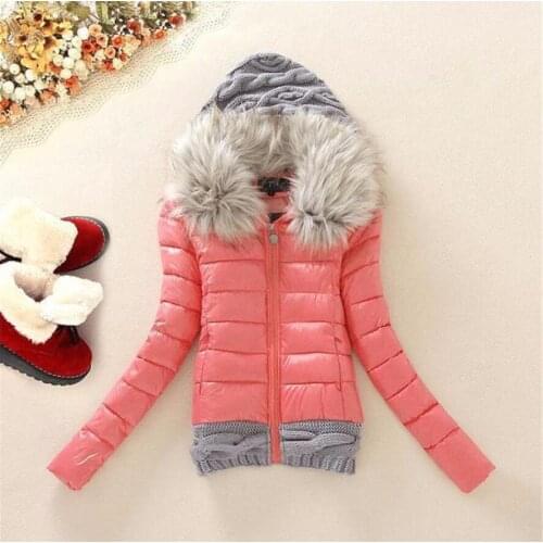 Famous Designer 2021 autumn/winter knitted wool hat stitching large fur collar cotton coat womens mid-length section Female