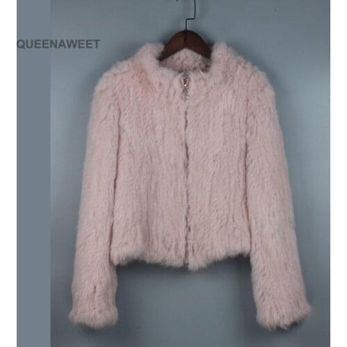 New Thick Knitted Real 100% Genuine Rabbit Fur Coat Womens Winter Fashion Style Ladies Jackets
