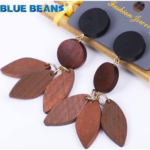 Wood earrings bohemian statement luxury long earring handmade gifts for women geometric fringe fashion star statement pendiente