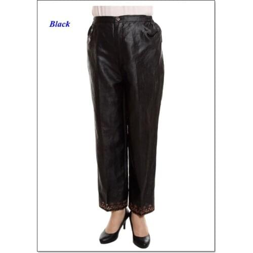 Pure wateredgauze silk lady elastic waist cropped pants,100% Gambiered Canton silk embroidery ninth pants,with gift mask