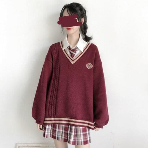 College fashion day department sweater vest female students loose embroidery V-Neck long sleeve versatile T-shirt coat