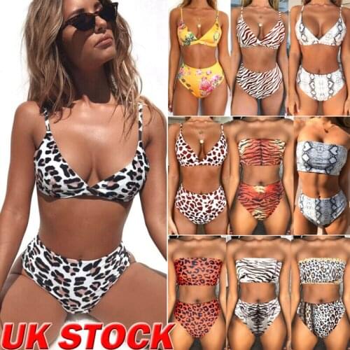 UK Women Hot Style Leopard Print Low Waist Sexy Lady Bandage Bikini Push-up Padded Bra Swimsuit Bathing 2pcs Set Swimwear S-XL