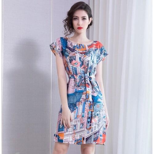 Real silk dresses women natural silk 2019 high quality girls work boho blue pink floral dress slim plus size free ship