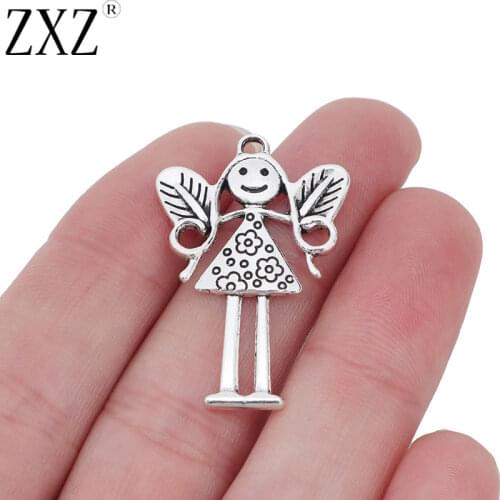 ZXZ 10pcs Angel Girl Fairy Charms Pendants Beads for Necklace Bracelet Jewelry Making Findings 36x24mm
