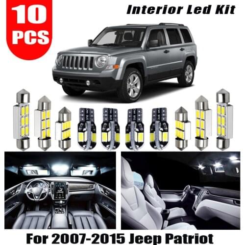 10pcs Canbus Error Free LED Light Bulb Kit Package for 2007-2015 Jeep Patriot 12V Interior Map Dome Trunk License Light