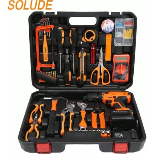 SOLUDE 103 Piece 21V Lithium Battery Drill Household Hand Tools Kit With Plastic Toolbox Storage Case