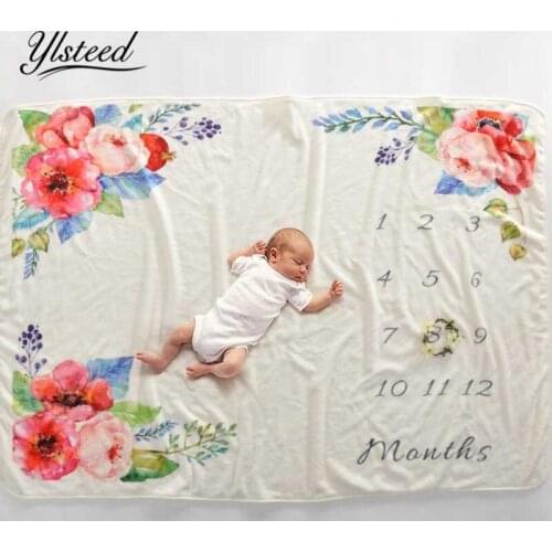 152x102cm Soft Fleece Baby Milestone Blanket Newborn Photography Props Floral Rabbit Month to Month Blanket Photo Backdrop Cloth