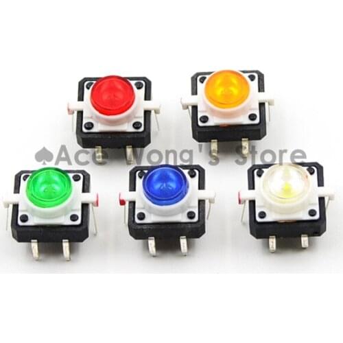 20 pcs/lot) Tactile Push Button Switch Momentary Tact 12X12X7.0mm With LED lights (Red, yellow, blue, green, white) Each 4pcs