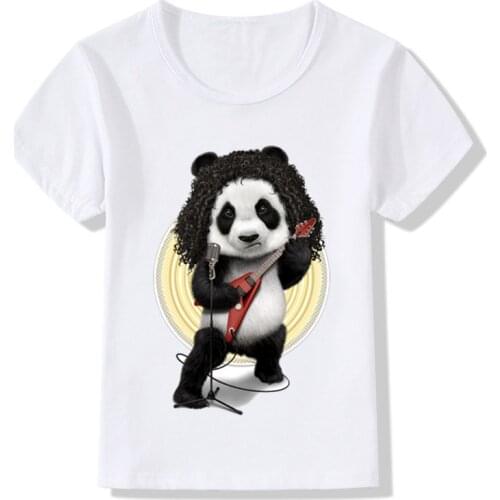 2019 Children Cool Rocker Panda Print Funny T-shirt Boys and Girls Summer Casual T shirt Kids Tops Baby Clothes,ooo2033
