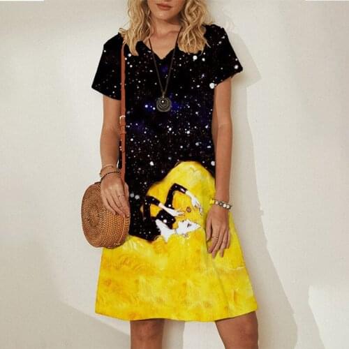 2021 Cotton Blend Women Dress Summer V Neck Short Sleeve Casual Cartoon Dress Elegant French Party Dress