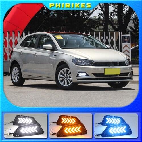 3 Color LED DRL Day Light for VW Polo 2019+ Daytime Running Light 3Y Driving Lamp with Dynamic Turn Signal + Blue Mode