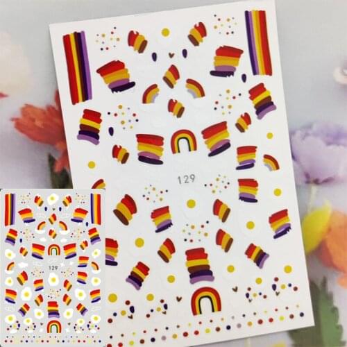 3D Nail Stickers Summer Design Nail Foil Rainbow Poached Egg Stripe Fashion Glue Sticker for Manicure Cute Nail Art Decoration