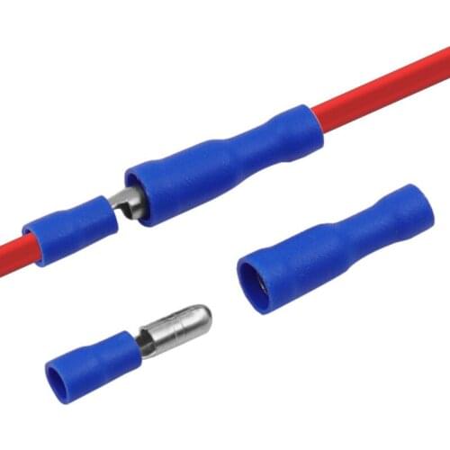 50 Pcs Male And Female Plug Spring Cold Press Terminal Blocks Blue PVC Bullet-Type Wire Male And Female Butt Terminals