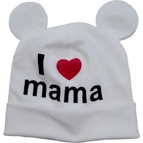 Brand baby earflap cap girl hat cap sweet heart I love mama papa cotton beanie for girls boys with ear bonnet 6 months-3 years