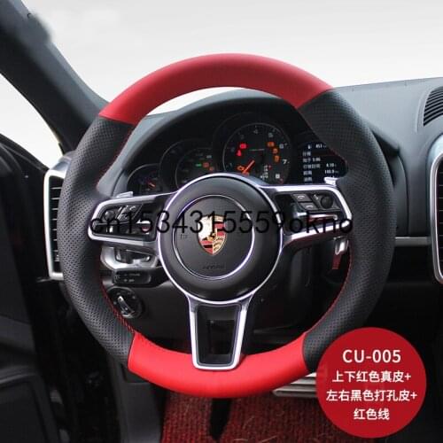 Black Leather Hand-stitched Car Steering Wheel Cover For Porsche Cayenne Panamera 911 Boxster Macan Car Accessories