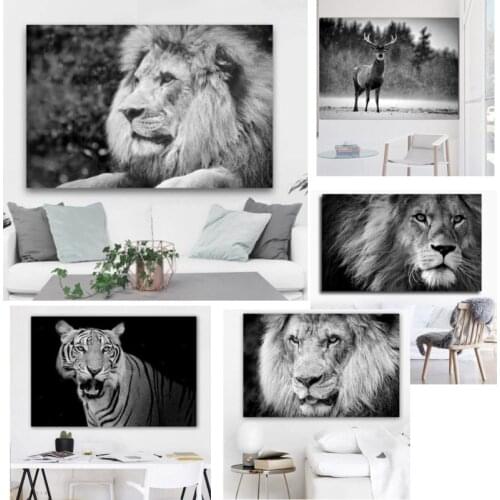 Black and White Lion Tiger Deer Pictures Nordic Canvas Painting Wall Art Posters and Prints for Bedroom Dorm Room Home Decor