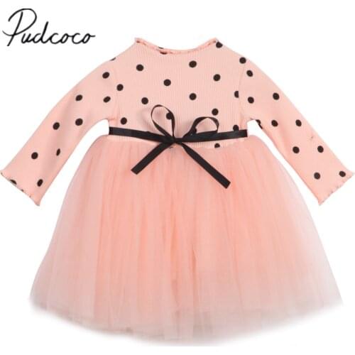 Citgeett Newborn Toddler Kids Baby Girls Long Sleeve Knitting Dot Lace Tutu Dress Clothes 0-4Y