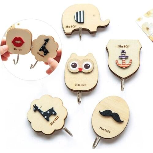 Wooden Cartoon Hanger Key Holder Wall Hooks Coat Towel Hanger Cute Animal Wall-Mounted Hook Minimalist Home Decoration Organizer