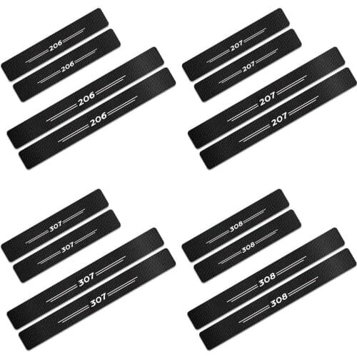 For Peugeot 206 207 307 308 4pcs Car Sticker Door Carbon Leather Fiber Sill Plate Protector Car Sill Carbon Stickers Accessories